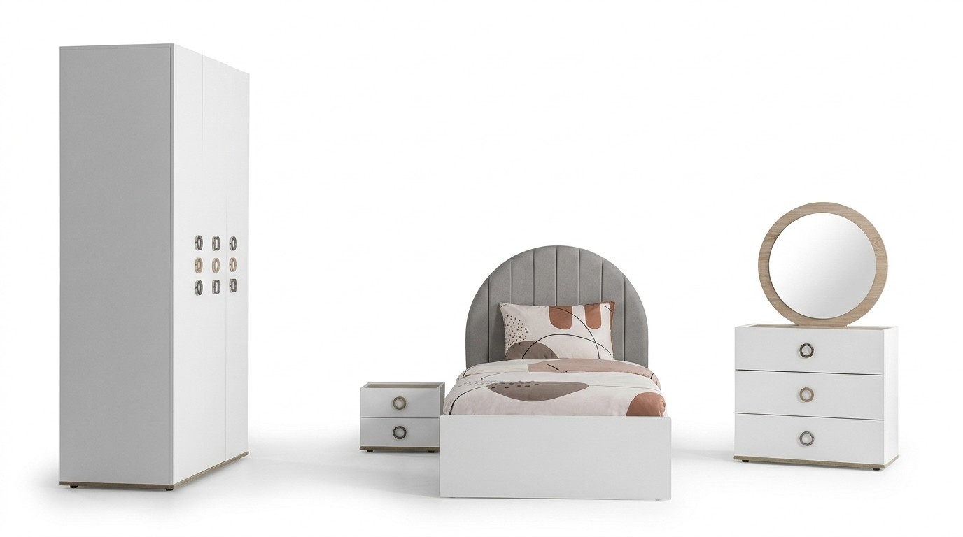 Kinderzimmer Komplete Bettrahmen Kindermöbel Bett Holz Weiß Set 5tlg
