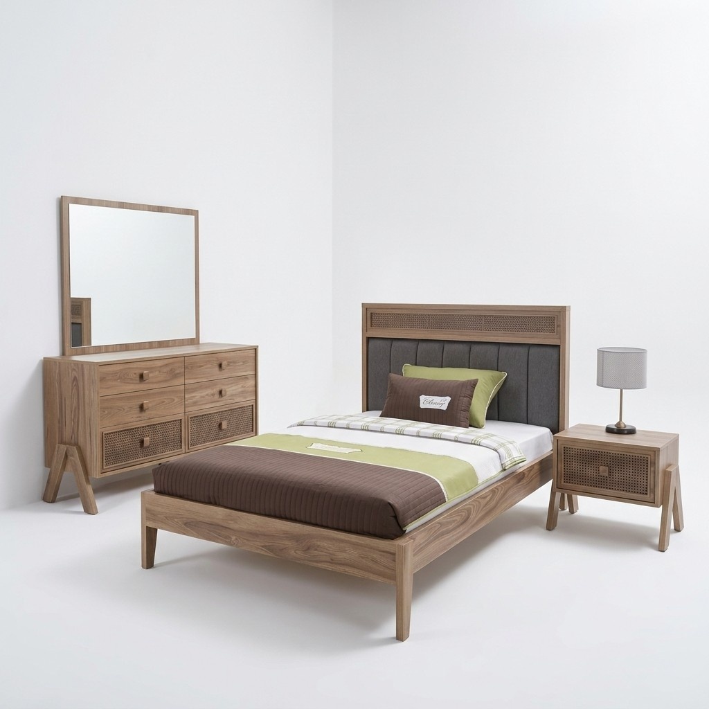 Kinderzimmer Komplete Bettrahmen Kindermöbel Bett Holz Brau Set 4tlg