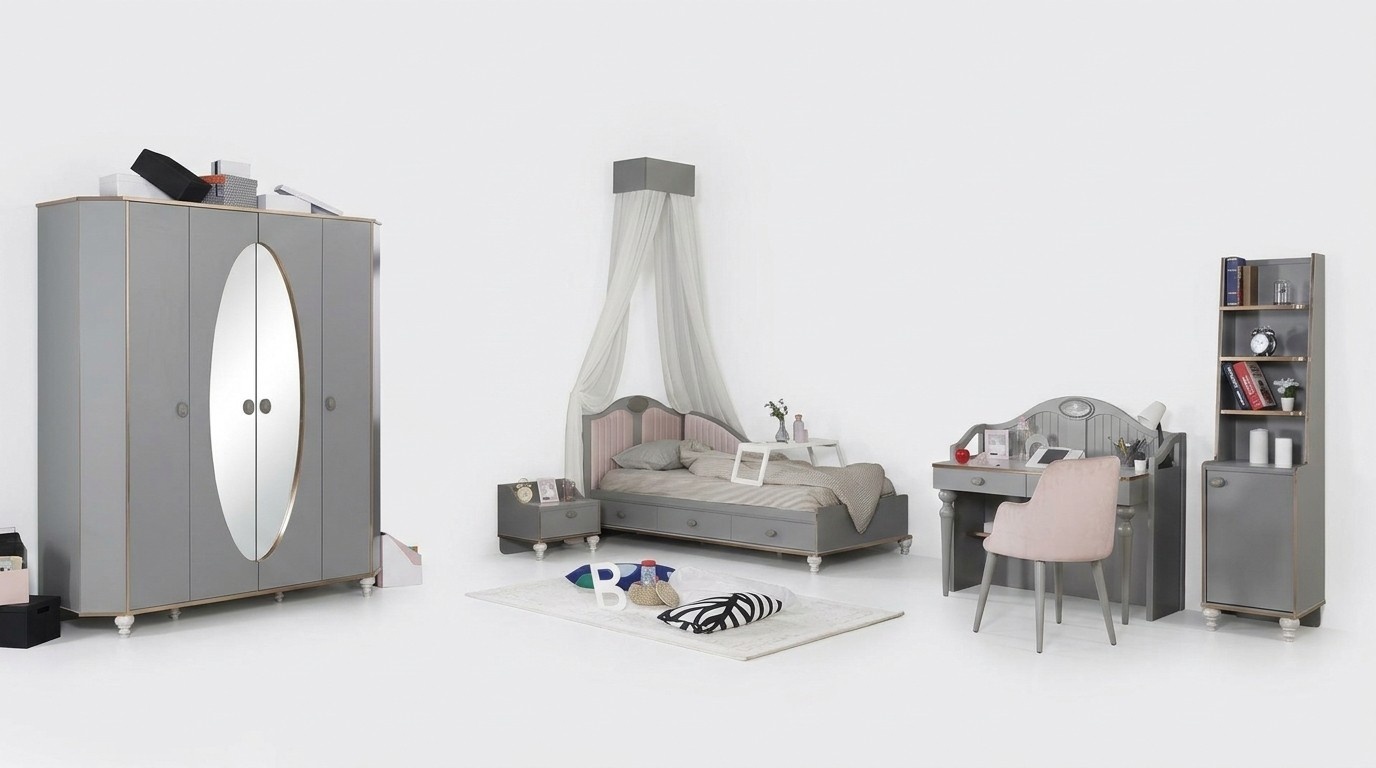 Kinderzimmer Möbel 5tlg Set Design Bett Nachttisch Kleiderschrank Neu