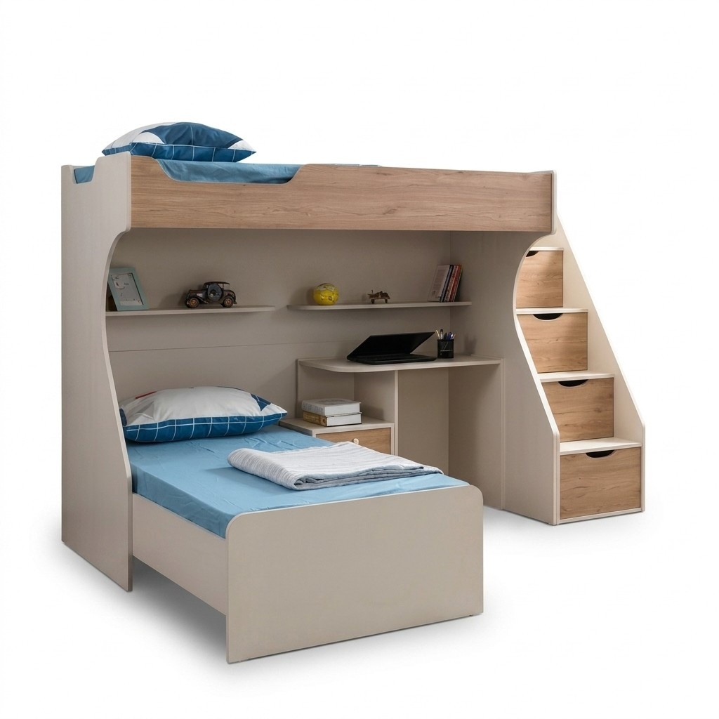 Kinderzimmer Möbelset aus Holz in Braun mit Bett, Nachttisch