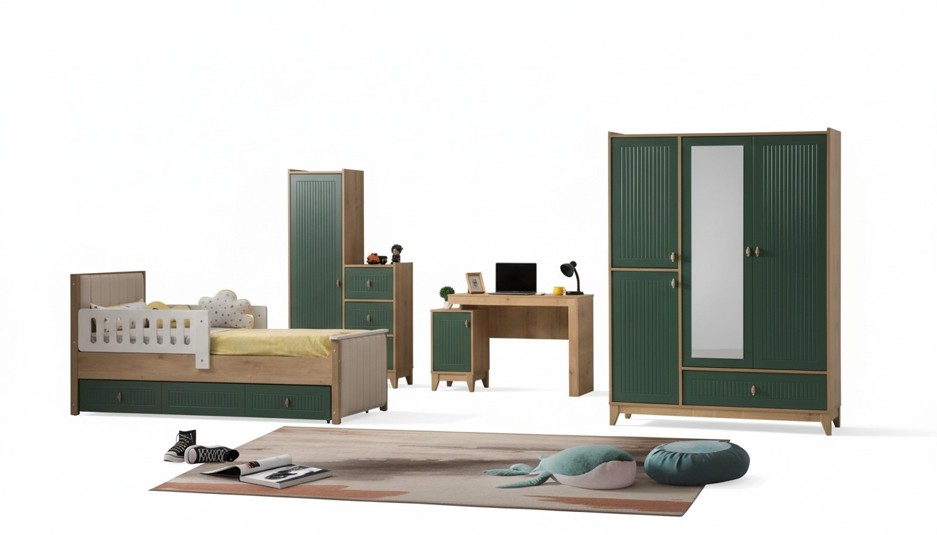 Kinderzimmer Set Besteht aus Bett+2х Kleiderschrank+Schreibtisch 4tlg.