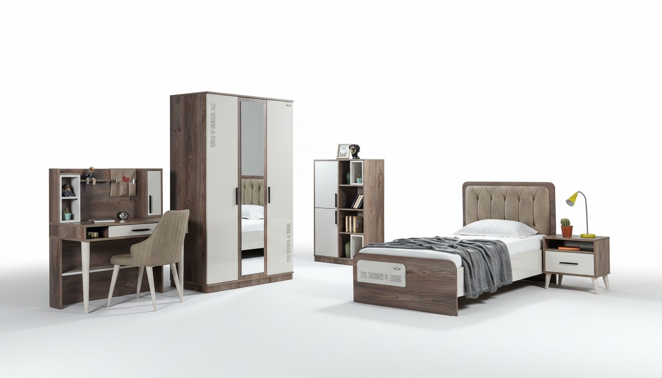 Kinderzimmer Set Bett Nachttisch Kleiderschrank Jugendzimmer 5tlg.