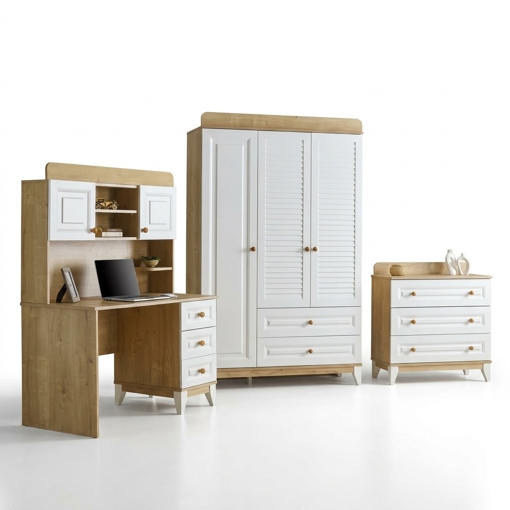 Kinderzimmer Set Kleiderschrank Kommode Schreibtisch funktionale Möbel