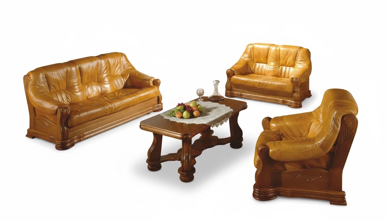 Klassik Sofagarnitur Holz 3+2 Komplettes Set Sitz Polster Couchgarnitur