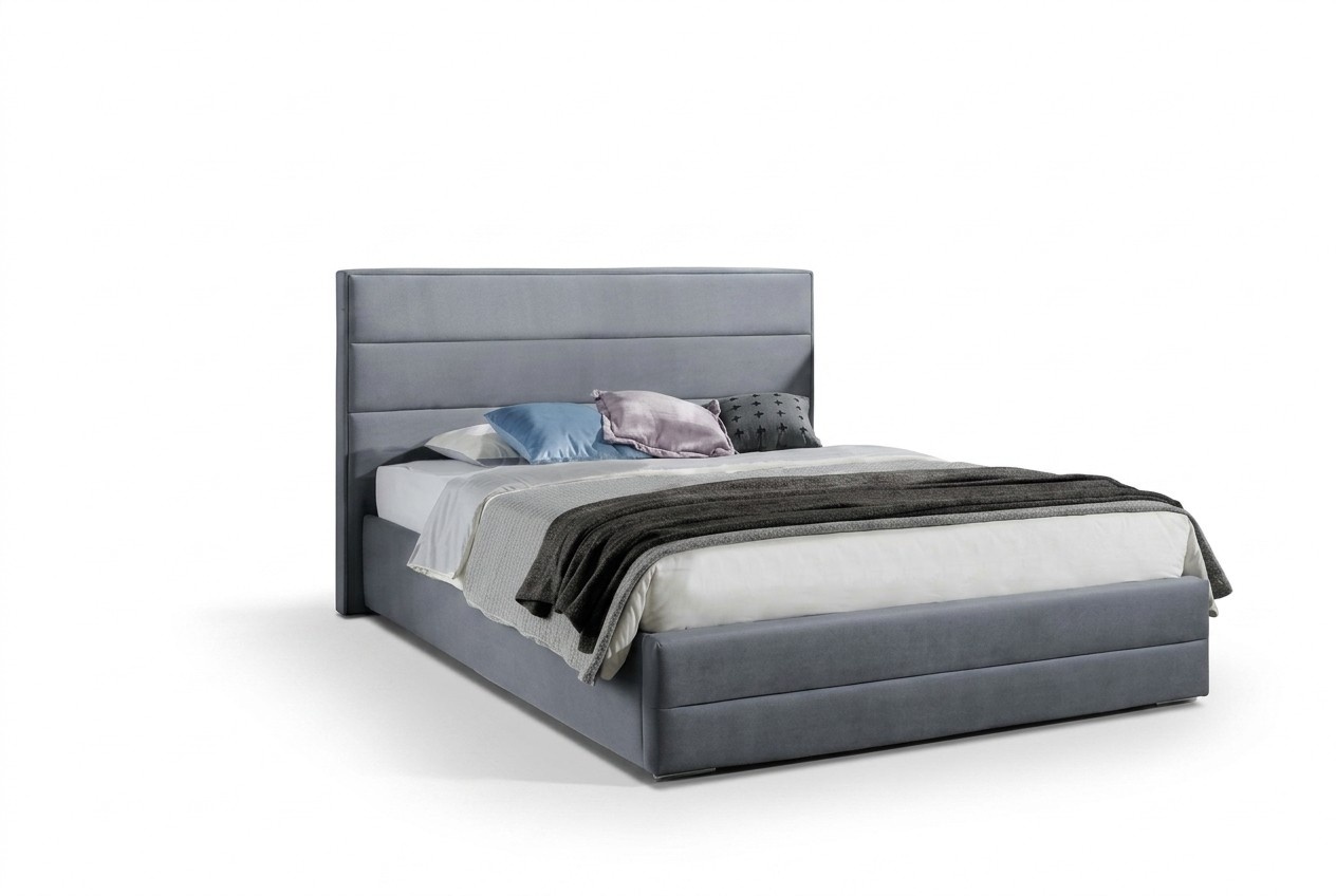 Klassisch Graue Designer Bett Schlafzimmer Textil Leder Polster 180x200cm Neu