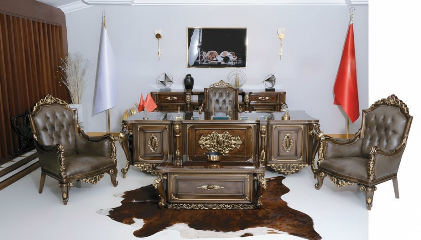 Klassische Büro Einrichtung Luxus Schreibtisch Sofagarnitur Arbeitszimmer 6tlg