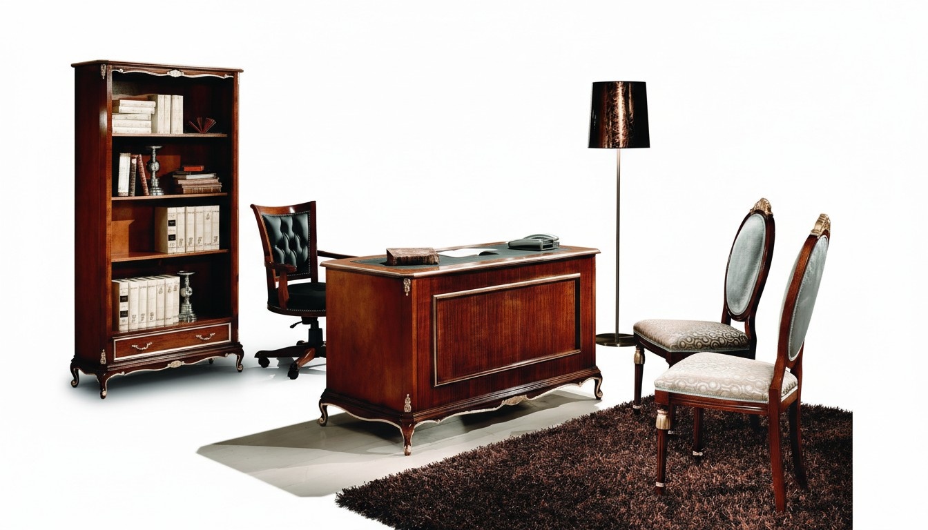 Klassische Büro Schreibtisch Schreibtische Tisch Holz Stuhl 2tlg Set Barock