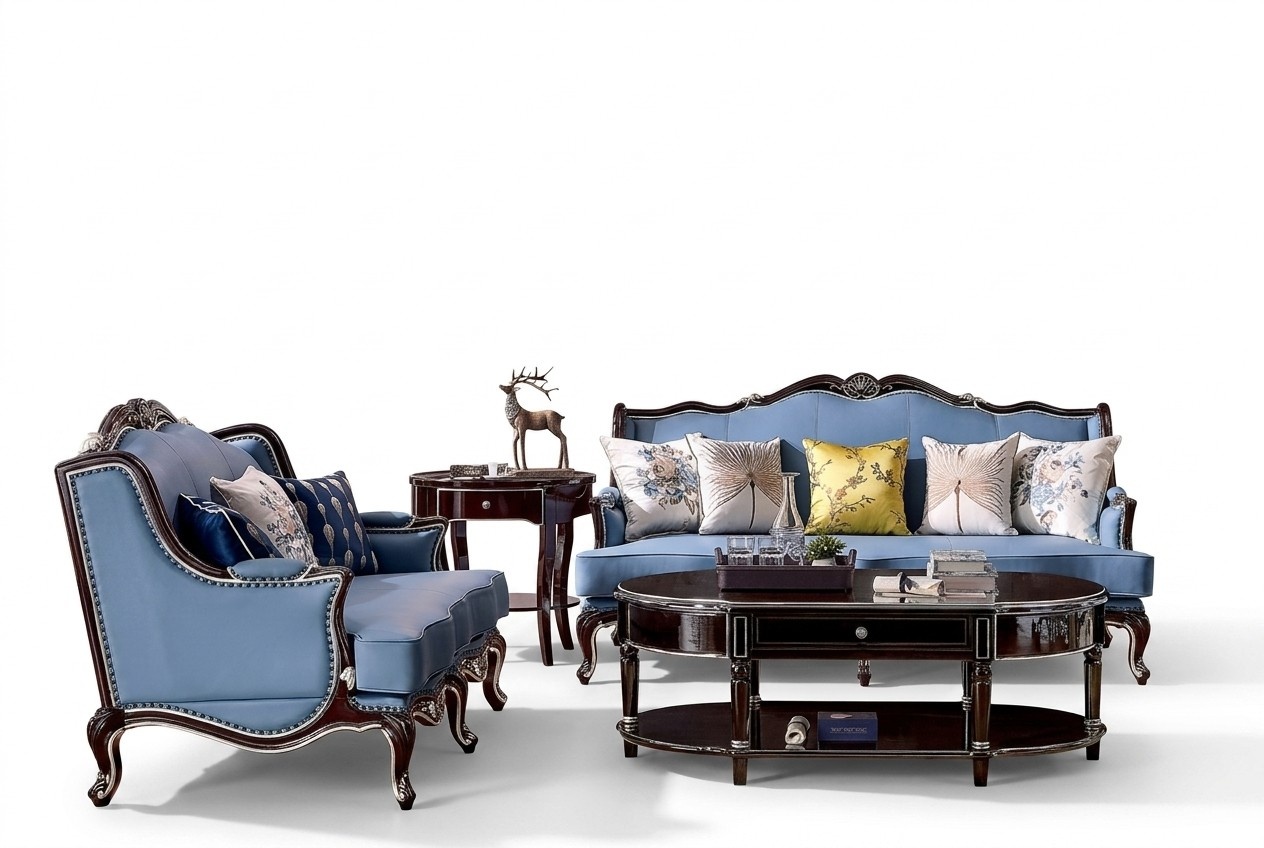 Klassische Chesterfield Couch 3+2 Sitzer Sofa Couchen Blaue Sofas