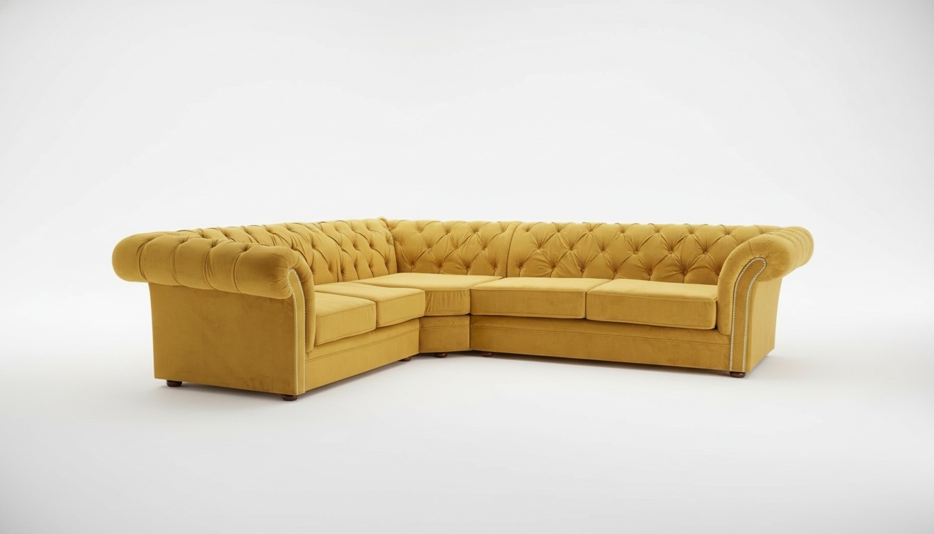 Klassische Chesterfield Couch Polster Eckgarnitur Gold Textil Stoff Ecke