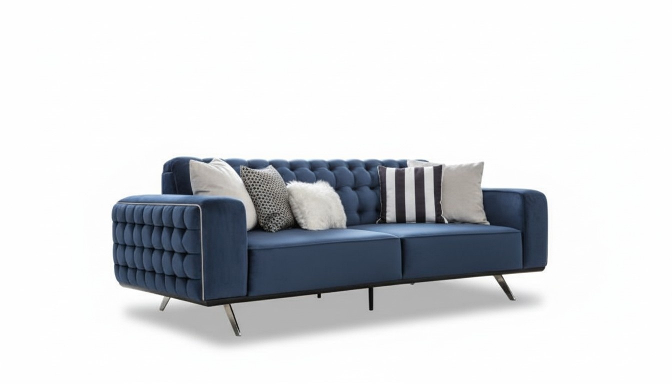 Klassische Chesterfield Dreisitzer Möbel Sofa Luxus Couchen Blau 3 Sitz Sofas