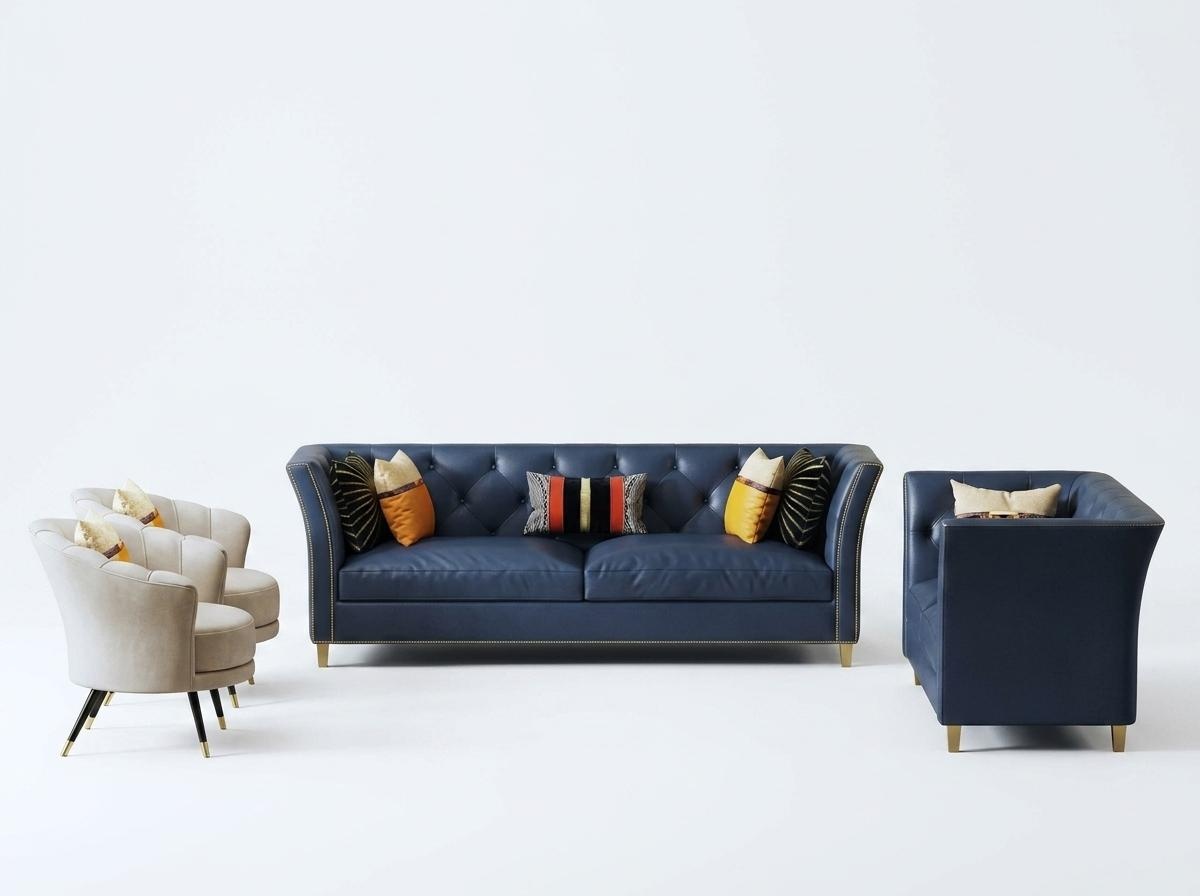 Klassische Chesterfield Sofagarnitur 3+2 Sitzer Sofa Couch Polster Leder