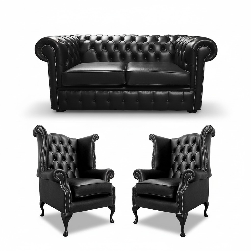 Klassische Designer Chesterfield Sofagarnitur Couch Sofa 100% Leder Sofort