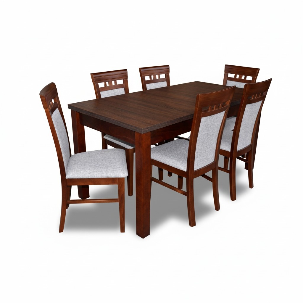 Klassische Designer Esszimmer Garnitur Holz Tisch + 6 Stühle Stuhl Garnitur Neu