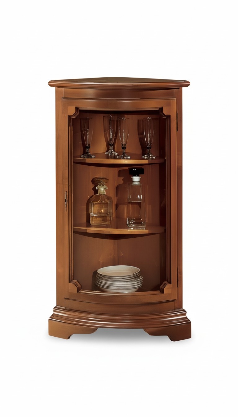 Klassische EckVitrine Glas Schrank Wohnzimmer Schaufenster Luxus Braun Vitrinen