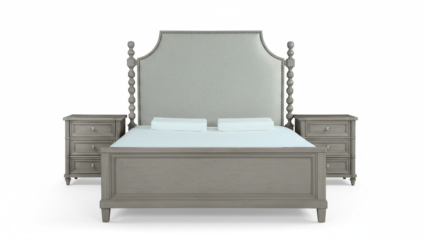 Klassische Landhaus Möbel Königliches schlafzimmer möbel 3tlg. Bett Nachttische