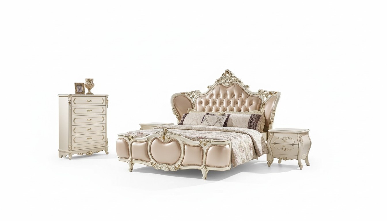 klassische Möbel Schlafzimmer Set Bett 2x Nachttische Kommode Luxus Set 4tlg