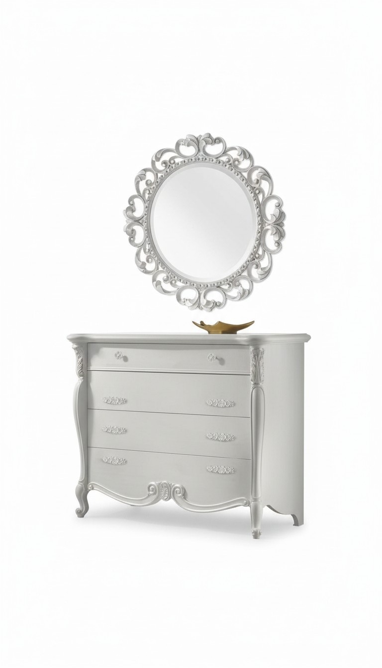 Klassische Schlafzimmer Kommoden 2tlg. Set Barock Rokoko Kommode + Spiegel Neu
