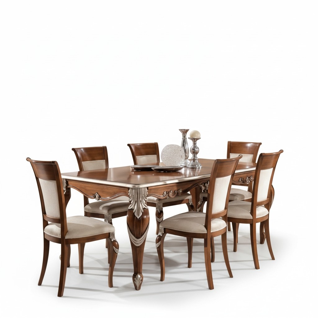 Klassische Set Esstisch + 6x Stühle Garnitur Tische Esszimmer Gruppe Neu