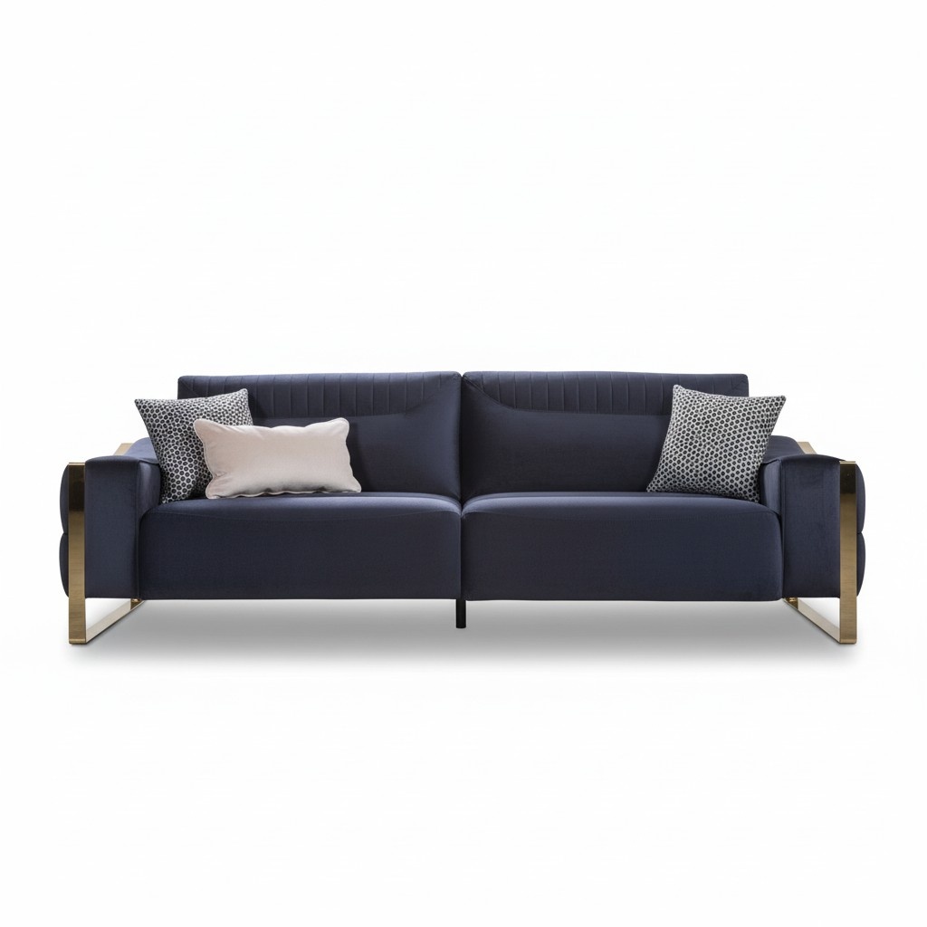 Klassische Sofa 3 Sitz Design Wohnzimmer Polster Holz Polster Moderne Luxus Blau