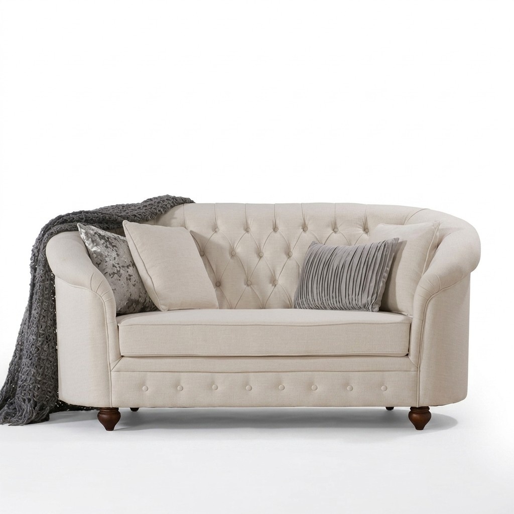 Klassische Textil Couch - Beige Chesterfield Stoff Sofa 2 Sitzer Neu