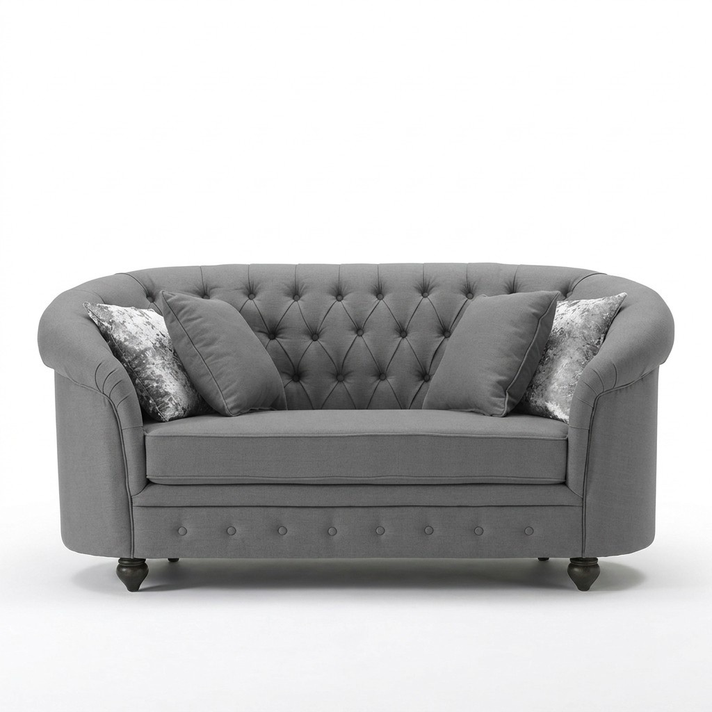Klassische Textil Couch - Graue Chesterfield Stoff Sofa 2 Sitzer Neu