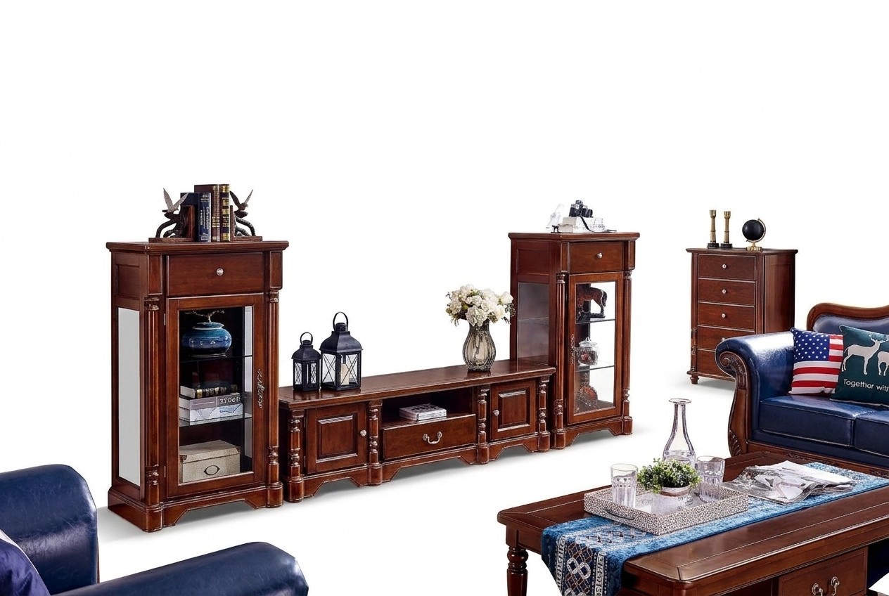 Klassische Schrank 2x Vitrinen rtv Wohnwände Lowboard Neu 3tlg. Set