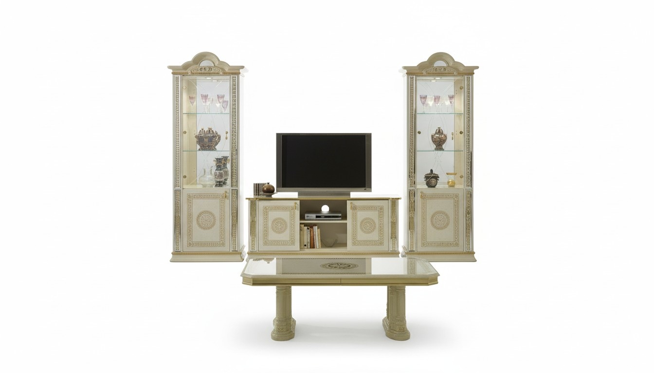 Klassische Wohwand Wohnzimmer Schrank Sideboard 2x Vitrinen Sideboard