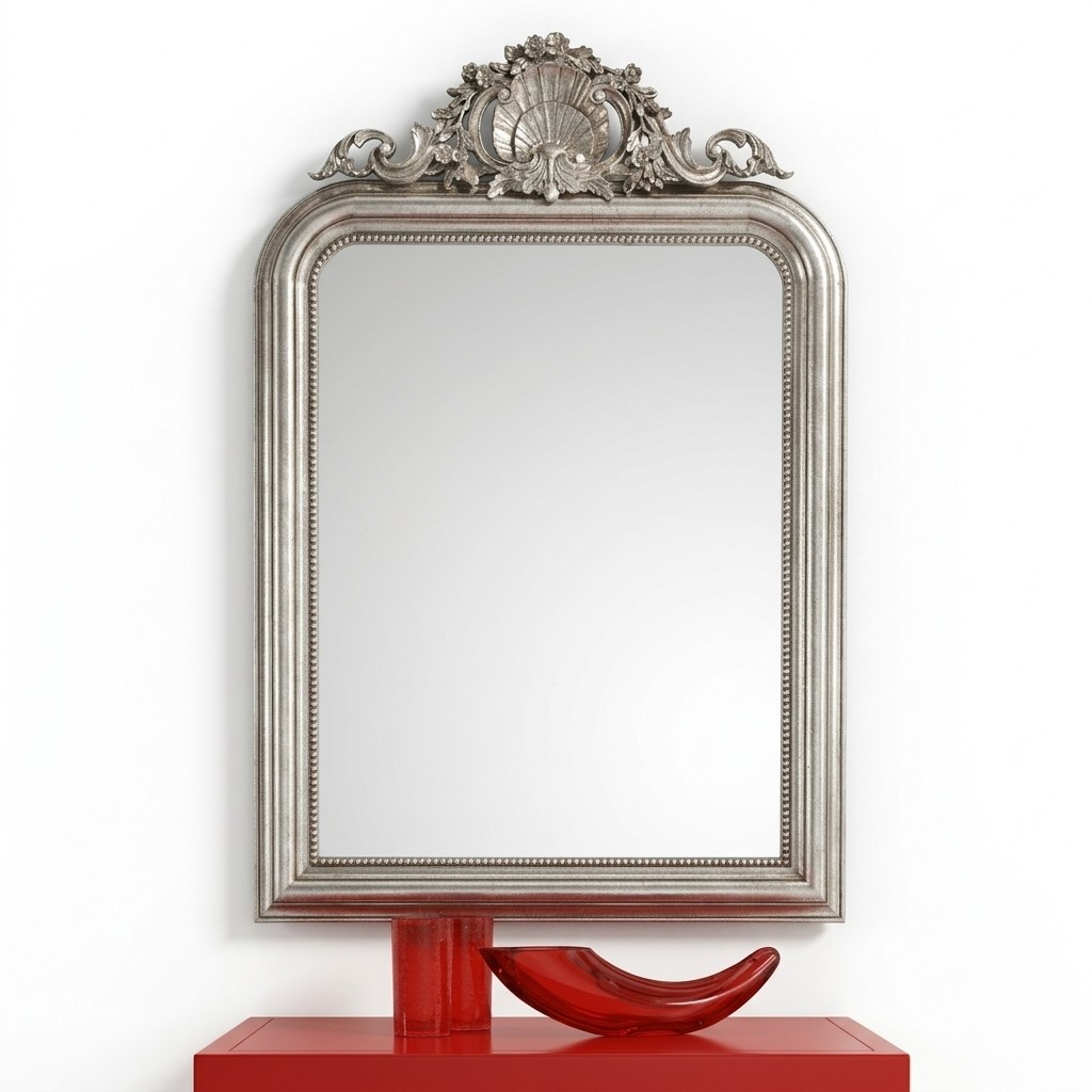 Klassischer Design Spiegel Wandspiegel Barock Rokoko Luxus Möbel Holz Rahmen Silber