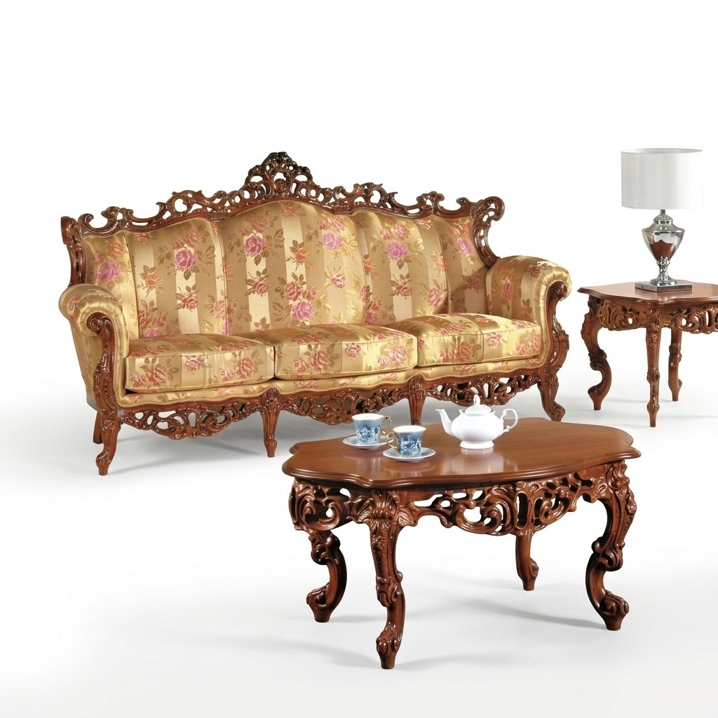 Klassischer Dreisitzer 2tlg Sofa Couchtisch Set Klassische Italienische Möbel