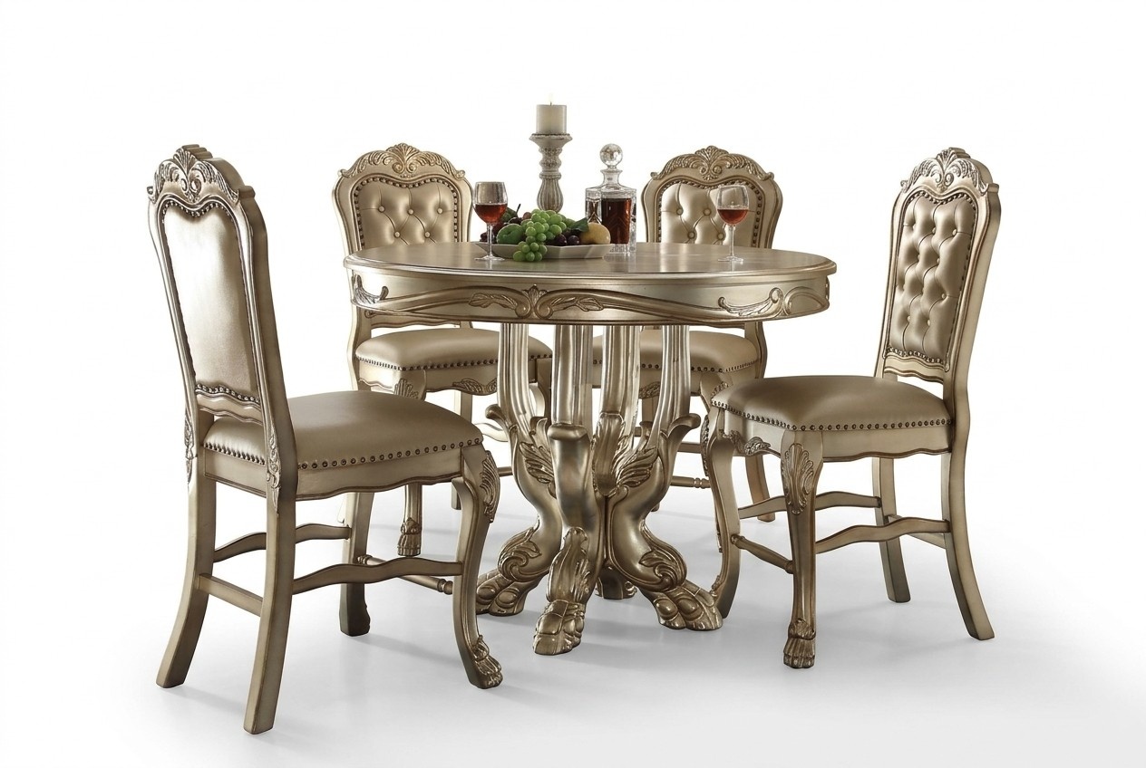 Klassischer Esstisch Tisch Holz Esszimmer Garnitur 4x Stuhl Set Stühle