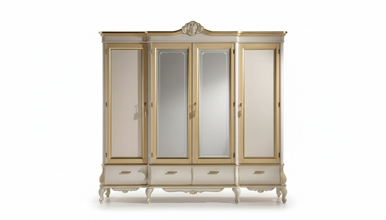 Klassischer Luxus Weißer Viertüriger Schlafzimmerschrank Holzmöbel Neu