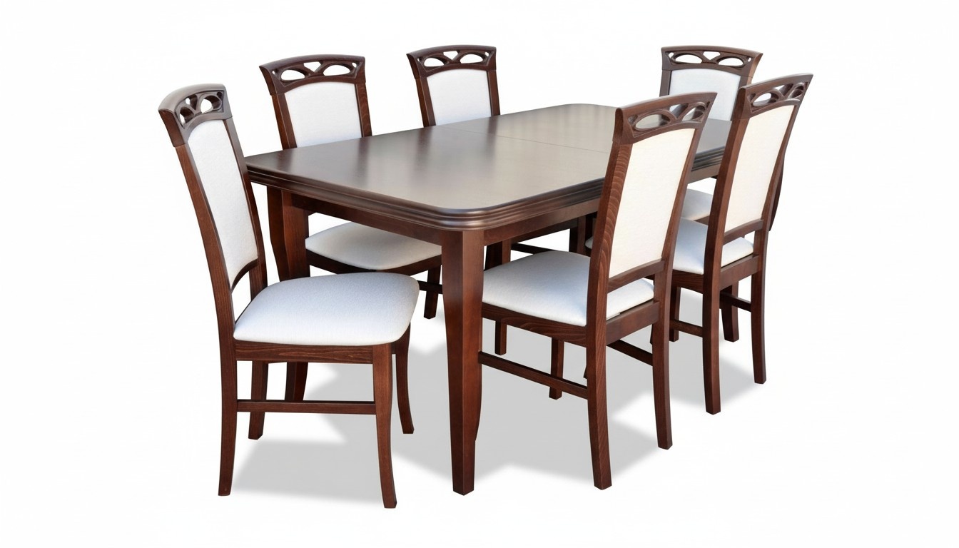 Klassischer Tisch Esstisch Holz Esszimmer Garnitur 6x Stuhl Set Stühle Lehn 7tlg