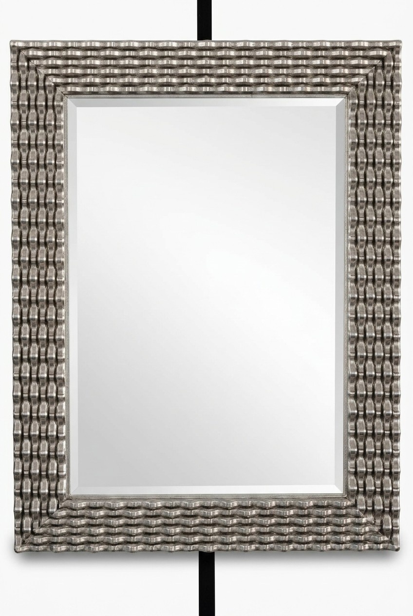 Klassischer Wandspiegel Holz Spiegel Möbel Barock Glas Rahmen Wand Silber 82x108