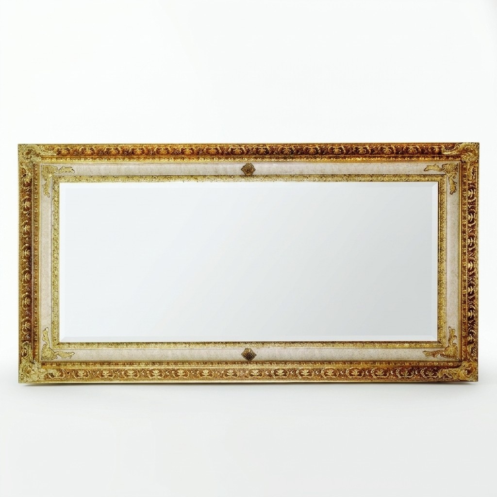 Klassischer Wandspiegel Holzrahmen Spiegel Möbel Gold 104x194 Glas Rahmen Wand