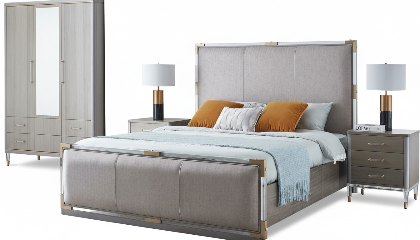 Klassisches 3 tlg. Schlafzimmer Set Klassisches Bett + Nachttisch Doppelbett