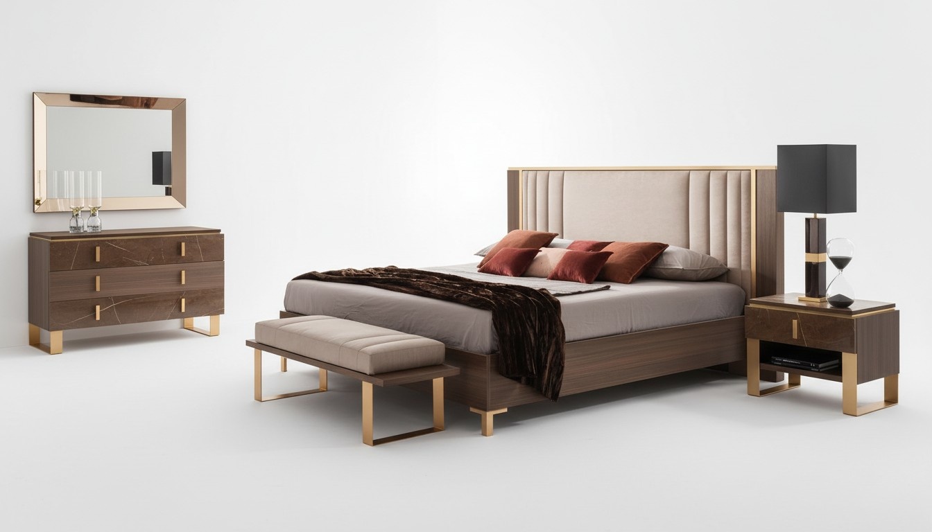 Klassisches 4tlg Schlafzimmer Modernes Set Bett Nachttisch Kommode arredoclassic