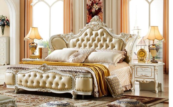 Betten Chesterfield Beige 180x200cm Schlafzimmer JV Möbel Bett Leder