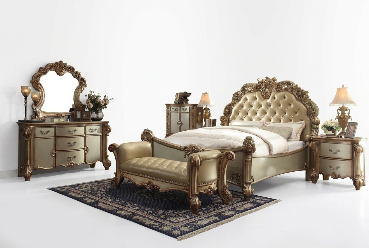 Klassisches Bett Barock Rokoko Chesterfield Stil Doppel Leder Hotel Antik