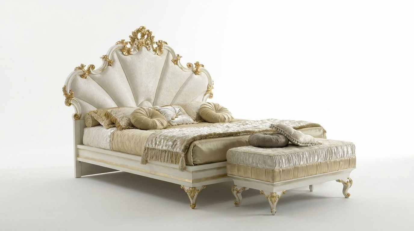 Bett Barock Rokoko Hotel Betten Polsterbett Doppelbett Italien Möbel Massivholz
