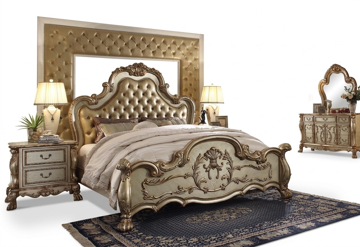Klassisches Bett Barock Rokoko Chesterfield Stil Doppel Leder Hotel Antik