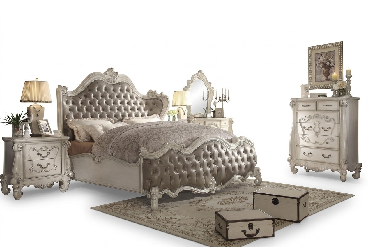 Klassisches Bett Barock Rokoko Chesterfield Stil Doppel Leder Hotel Antik