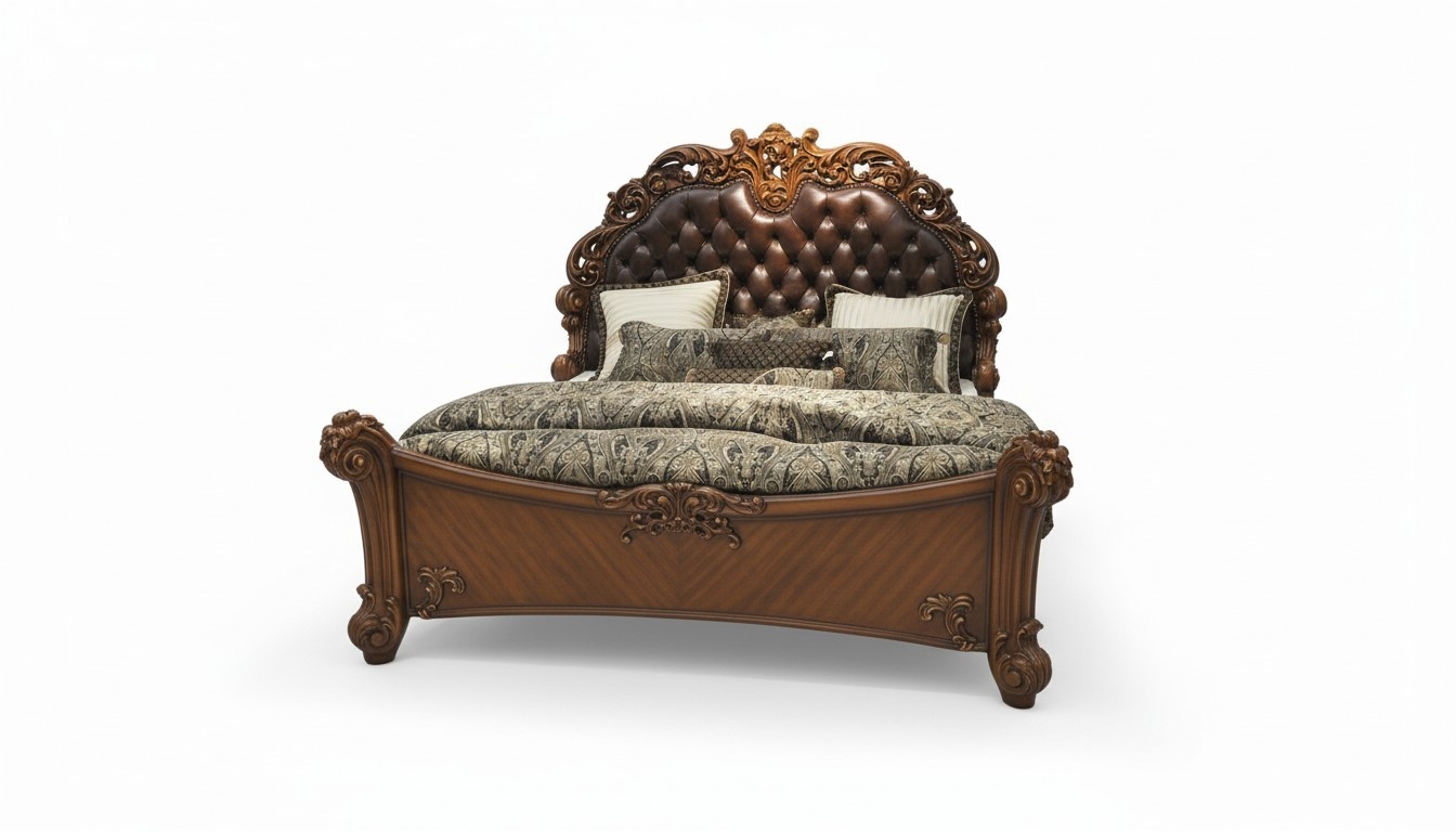 Klassisches Bett Barock Rokoko Chesterfield Stil Doppel Leder Hotel Antik