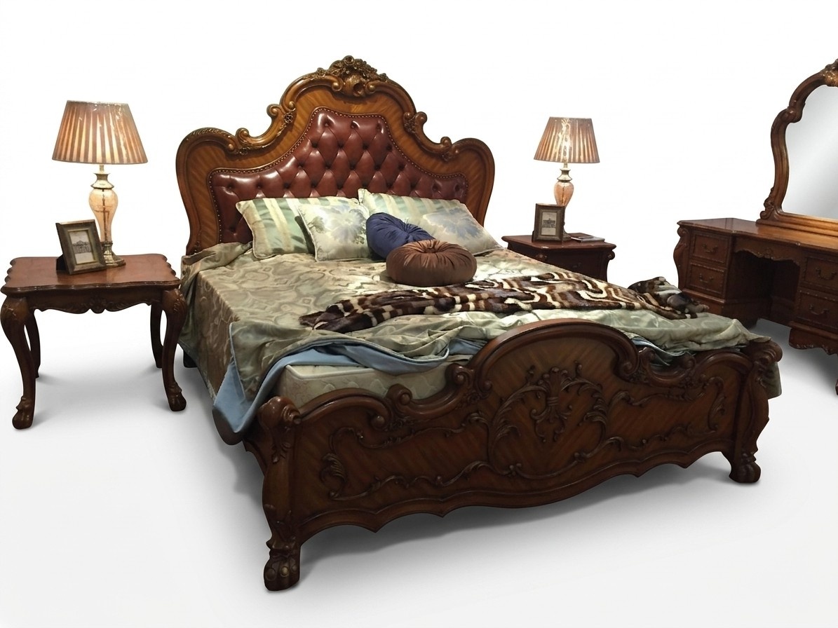 Klassisches Bett Barock Rokoko Chesterfield Stil Doppel Leder Hotel Betten Neu