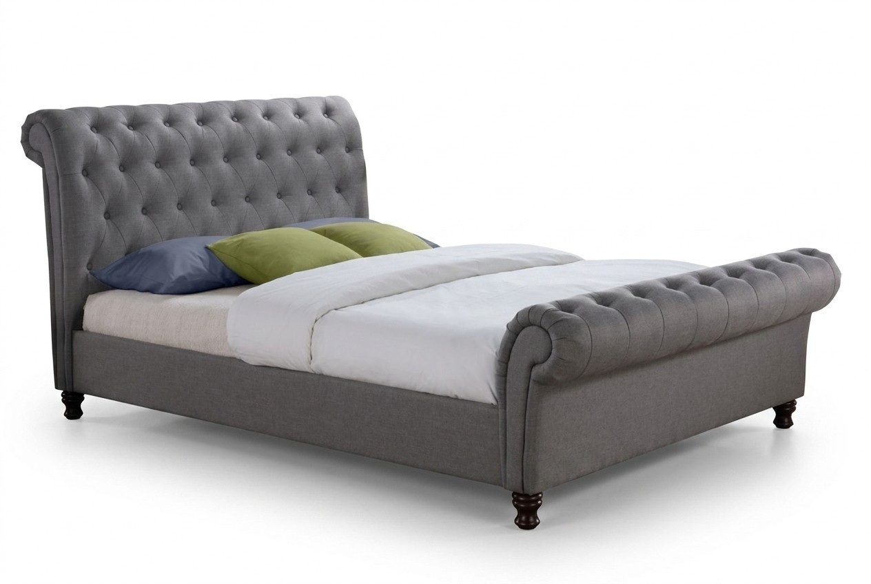 Chesterfield Design Polster Englisches Bett Doppelbett Grau Betten