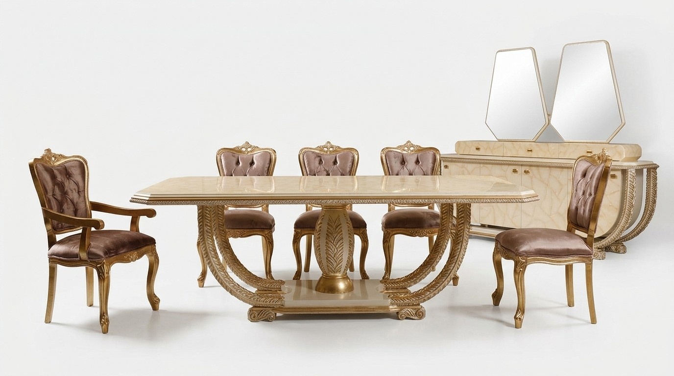 Klassisches Esszimmer Set Edler Esstisch 4x Stühle Anrichte Vitrine 8tlg