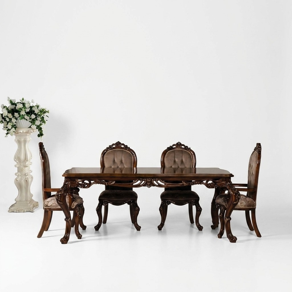 Klassisches Esszimmer Tisch mit 4 Stühlen Barock Rokoko Stil Möbel