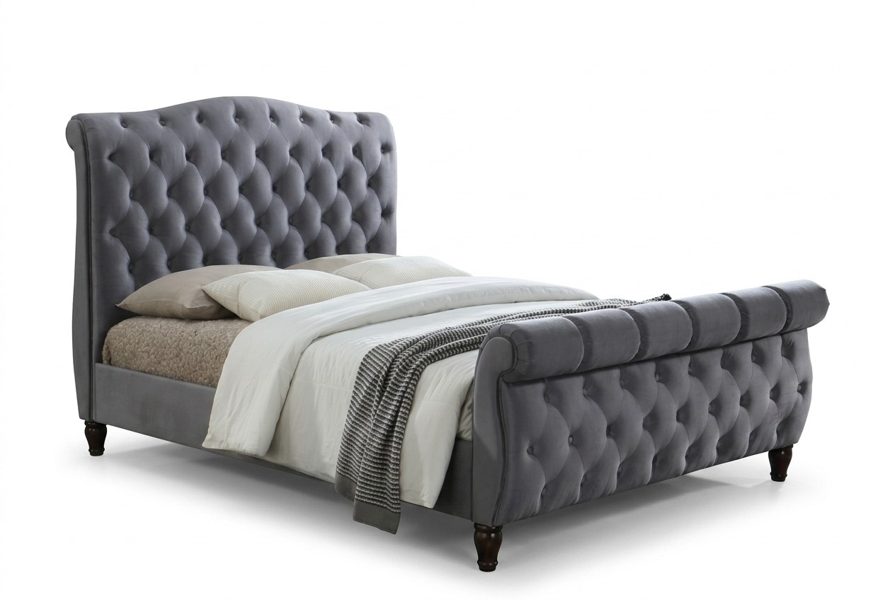 Klassisches Samt Textil Bett Doppel Betten Gepolsterte Hotel Schlazimmer