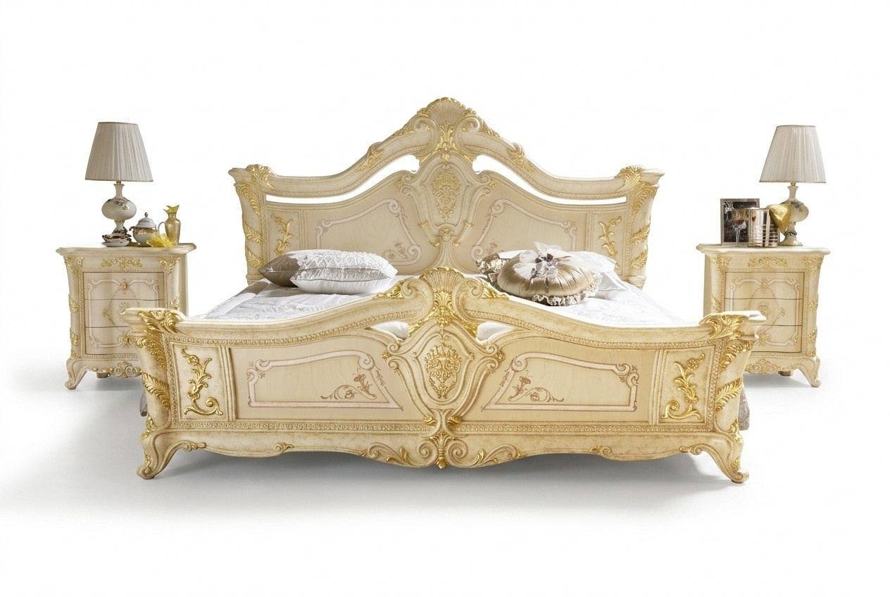 Klassisches Schlafzimmer Hotel Bett Barock Möbel Holz Betten Italien Luxux