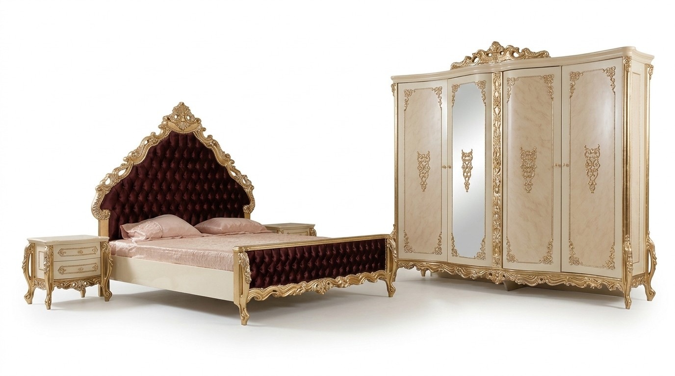 Klassisches Schlafzimmer Set Doppelbett 2x Nachttische Kommode Schrank