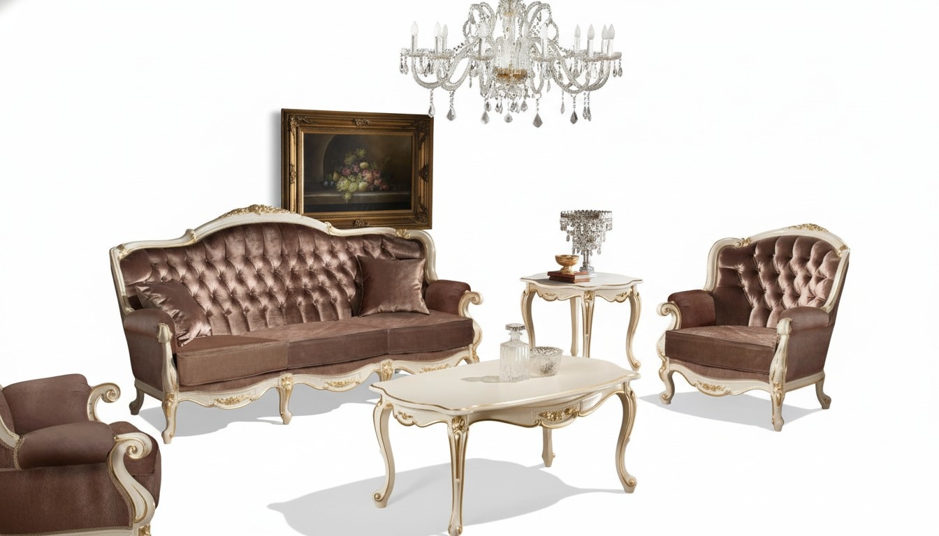 Klassisches Wohnzimmer Möbel Couch Sofa Sessel Couchtisch Beistelltisch 4tlg